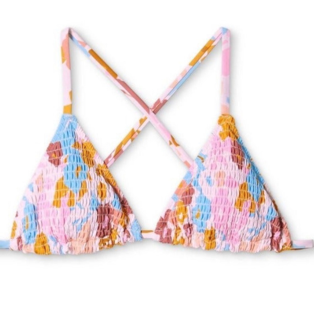 Juniors' Smocked Triangle Bikini Top - Xhilaration Pink Floral